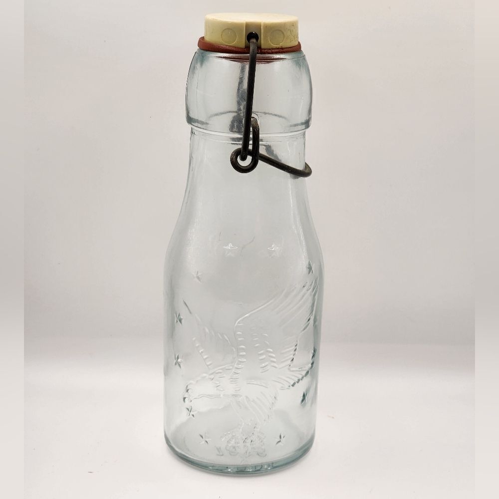 Vintage American Eagle Glass Bottle #1898 with Wire bail and Stopper